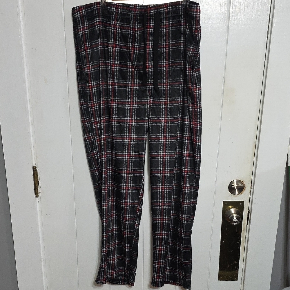 Chaps Men's Pajama Pants Black Red White Plaid Pockets Drawstring Cozy Soft 2XLT